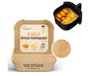 100 unidades de papel de horno para freidora de aire caliente, cuadrado, 16 x 16 cm, 3-6 litros, extra estables gracias a la superficie estructurada, antiadherente, desechables, para Ninja, Consori