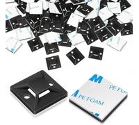 100 unidades de soportes para bridas de cables de 18 x 18 mm, almohadillas autoadhesivas negras para sujetacables con cremallera, juego de clips de cables para gestión de cables