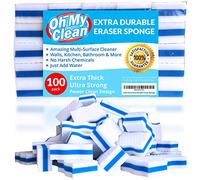(100 unidades) Extra Durable Magic goma de borrar esponja de limpieza - 2 x de grosor, 3 x más fuerte melamina espuma esponjas - Tijera de potencia Scrubber - cuarto de baño, cocina, suelo, para inodoro, base, limpiador de pared, 100 Pack De, Blanco & Azul, 100