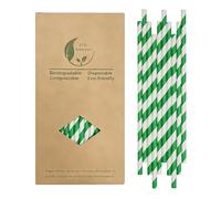 100 Unidades Pajitas a Rayas Verde y Blancas, Biodegradable Pajitas de Papel con Rayas Verde Primaverales Desechables para Decoración de Cóctel de Fiesta de Navidad