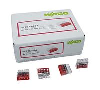 100 unidades Wago 2273-204 COMPACT borne para caja de conexiones Ø 0,5-2,5 mm², de 4 polos, transparente/rojo