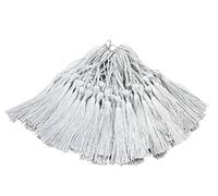 100 Unids 13 cm / 5 Pulgadas Sedoso Hilo Marcador de Borlas con 2-pulgadas Cord Loop y Pequeño Nudo Chino Para la Fabricación de Joyas, Recuerdo, Marcadores, Artesanía DIY Accesorio (Plata)