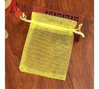 100 Unids/lote 7x9 9x12 cm Pequeñas Bolsas de Organza Favor de Fiesta de Boda Bolsa de Regalo de Dulces Bonita Bolsa con Cordón Bolsita Bolsas de Embalaje de Joyería-Amarillo-7x9cm