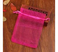 100 Unids/lote 7x9 9x12 cm Pequeñas Bolsas de Organza Favor de Fiesta de Boda Bolsa de Regalo de Dulces Bonita Bolsa con Cordón Bolsita Bolsas de Embalaje de Joyería-Rosa Fuerte-7x9cm