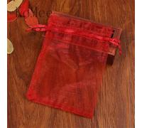 100 Unids/lote 7x9 9x12 cm Pequeñas Bolsas de Organza Favor de Fiesta de Boda Bolsa de Regalo de Dulces Bonita Bolsa con Cordón Bolsita Bolsas de Embalaje de Joyería-Rojo Oscuro-9x12cm