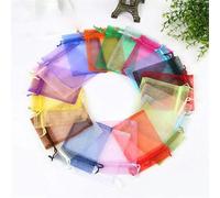 100 Unids/lote 7x9 9x12cm Pequeñas Bolsas de Organza Favor de Fiesta de Bodas Bolsa de Regalo de Dulces Bonita Bolsa con Cordón Bolsita Bolsas de Embalaje de Joyería-Color Mezclado Aleatorio-5x7cm
