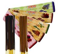 100 Varillas de Incienso Natural Tulasi 5 Aromas DUALES: Sándalo Canela, Rosas Musk, Jengibre Té Verde, Sándalo Rosas, Lavanda Hinojo | Bolsa Anti-Humedad | Purificación y Aromaterapia