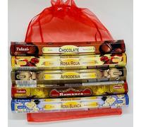 100 Varillas de Incienso para el Amor + Porta-Incienso Dual + Bolsa Roja de Organza - 5 Fragancias Exóticas: Rosa Blanca y ROJA, Romance, AFRODESIA y Chocolate | Orgánico Natural sin Tóxicos India