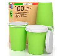 100 vasos de café para llevar, de papel verde, 200 ml, con tapa de papel para bebidas calientes y frías, té infusionado, agua, capuchino, ecológicos, biodegradables, tazas desechables de colores + 100