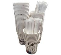 100 Vasos Desechables Café de Papel Cartón de 240 ml, Vasos Resistentes y Elegantes para Bebidas Calientes o Frías, Perfectos para Oficina y Hogar. Incluyen 100 Paletinas de Madera