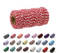 100 Yardas/2 mm Cuerda de algodón Colorida artesanía, cordón para Tejer la Cuerda para Embalaje de Regalo Artesanal (Rojo y Blanco-1)