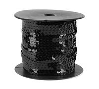 100 Yardas Rollo de Lentejuelas, 6mm Cuerdas de Costura con Adornos de Lentejuelas Brillantes Línea de Carrete de Paillette Redonda y Plana de Colores, Artesanía(Negro)