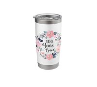 100 Years Loved 100th Birthday Floral 100 Year Old Men Women Vaso térmico de acero inoxidable de doble pared