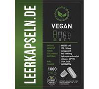 1000 cápsulas vacías HPMC | Tamaño 000 | Cápsulas están conectadas | Caps con la cantidad de llenado | Transparente vegano vegetariano | para rellenar para supplements naturales (cantidad, 1000)