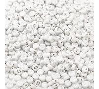 1000 cuentas acrílicas de letras del alfabeto de 4 x 7 mm, cuentas redondas de acrílico para hacer joyas (plata, blanco)
