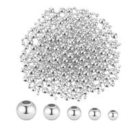 1000 cuentas espaciadoras redondas plateadas brillantes de diferentes tamaños, cuentas espaciadoras redondas de latón, resistentes al deslustre, sin costuras, para manualidades, pulseras