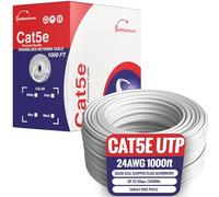 1000 ft cat5e UTP/FTP Solid, 350 MHz Cable de LAN Ethernet 24 AWG Alambre Grueso - Cable de Red RJ45 Blanco Unshielded (UTP)