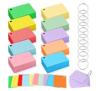 1000 pcs Flashcards A8, Tarjetas Estudio Con Anillo De Carpeta, 10 Colores fichas de Cartulina con Rayas, Flash Cards Para Estudiar, Oficina Escolar,Hogar