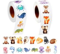 1000 Pcs Pegatinas de Animales,Pegatinas Infantiles Pegatinas Redondas de Animales Rollos de Pegatinas de Recompensa Etiqueta Adhesiva Pegatinas Redondas Animales Pegatinas Rollo