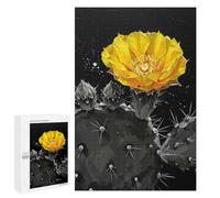 1000 PCS Puzzle Para Adolescentes Yellow Cactus Flower on Black Background Puzzle Para Adultos Juguetes Antiestrés Análisis Y Lógica Interacción Padre-hijo 1000 PCS