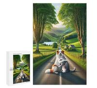 1000 PCS Rompecabezas A Quiet Country Road in The Countryside, Grass, Trees, A Small Lake, And A Very Cute White Rompecabezas Para Adolescentes, Divertidos Y Con Humor. Cada Pieza Es Única: Juguetes E