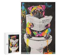 1000 PCS Rompecabezas Colorful Pug Reading Newspaper on Toilet Rompecabezas para Adultos Carrera De Velocidad De Manos Ayuda A Ejercitar El Cerebro Juego De Hermoso Diseño 1000 PCS