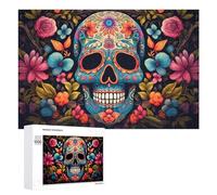 1000 PCS Rompecabezas De Piezas para Adolescentes Colorful Floral Sugar Skull Artwork Rompecabezas para Adultos Juego Familiar Análisis Y Desafío Educativo De Lógica 1000 PCS