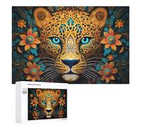 1000 PCS Rompecabezas De Piezas para Adolescentes Colorful Leopard Portrait with Floral Background Rompecabezas para Adultos Juego Familiar Análisis Y Desafío Educativo De Lógica 1000 PCS