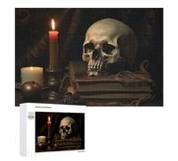 1000 PCS Rompecabezas De Piezas para Adolescentes Dark Gothic Still Life with Skull and Candle Rompecabezas para Adultos Juego Familiar Análisis Y Desafío Educativo De Lógica 1000 PCS