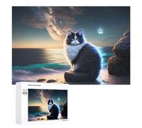1000 PCS Rompecabezas De Piezas para Adolescentes Magical Cat on The Beach Rompecabezas para Adultos Juego Familiar Análisis Y Desafío Educativo De Lógica 1000 PCS