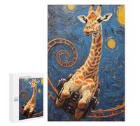 1000 PCS Rompecabezas Giraffe on Roller Coaster Art Print Rompecabezas para Adolescentes Carrera De Velocidad Manual Lista De Deseos con Juguetes De Papá Noel Juegos Educativos 1000 PCS