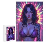 1000 PCS Rompecabezas Neon Noir - Geometric Goddess in Cyber-Gothic Splendor Rompecabezas Para Adolescentes. Corte De Precisión. Actividades Divertidas En Casa. Juego Desafiante Y Juego En Familia. 10