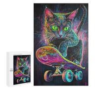1000 PCS Rompecabezas Neon Skateboarding Cat Art Print -4 Rompecabezas para Adultos Alivia El Estrés Interacción Entre Padres E Hijos Cumpleaños Y Navidad 1000 PCS