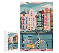 1000 PCS Rompecabezas para Adolescentes Amsterdam Canal Bike Rompecabezas para Adultos Juguetes Antiestrés Decoración De Pared Diversión Actividades En Casa, 1000 PCS