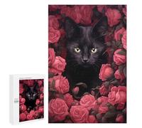 1000 PCS Rompecabezas para Adolescentes Black Cat Hiding Roses Rompecabezas para Adultos Juegos Familiares Desafío Difícil Ayuda A Ejercitar El Cerebro 1000 PCS