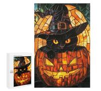 1000 PCS Rompecabezas para Adolescentes Black Cat in Pumpkin Stained Glass Rompecabezas para Adultos Juegos Familiares Mejora La Memoria Regalos para Amigos Y Familiares 1000 PCS