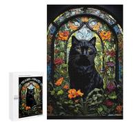 1000 PCS Rompecabezas para Adolescentes Black Cat Stained Glass Rompecabezas Juegos Relajantes Pero Divertidos Y Humorísticos Cumpleaños Y Navidad 1000 PCS