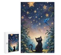 1000 PCS Rompecabezas para Adolescentes Black Cat Stargazing with Bluebird Rompecabezas para Adultos Juego Práctico Difícil Interacción Entre Padres E Hijos 1000 PCS