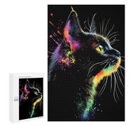 1000 PCS Rompecabezas para Adolescentes Black Cat with Rainbow Splashes Rompecabezas para Adultos Juegos Familiares Desafío Difícil Ayuda A Ejercitar El Cerebro 1000 PCS