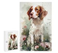 1000 PCS Rompecabezas para Adolescentes Brittany Spaniel Flowers Rompecabezas para Adultos Juegos Relajantes Que Mejoran La Memoria Actividades Divertidas En Casa 1000 PCS