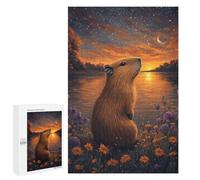 1000 PCS Rompecabezas para Adolescentes Capybara Sunset River Rompecabezas para Adolescentes Difíciles Cada Pieza Es Única - Regalo De Cumpleaños, Regalos, 1000 PCS
