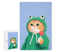 1000 PCS Rompecabezas para Adolescentes Cat in Frog Hoodie with Lollipop Rompecabezas para Adultos Regalos De Cumpleaños Juego Familiar Apto para Personas De 14 Años En Adelante 1000 PCS