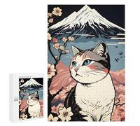 1000 PCS Rompecabezas para Adolescentes Cat Mount Fuji Cherry Blossoms Rompecabezas para Adultos Juegos Relajantes Que Mejoran La Memoria Actividades Divertidas En Casa 1000 PCS