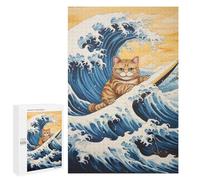 1000 PCS Rompecabezas para Adolescentes Cat Surfing Japanese Wave Rompecabezas para Adultos Juegos Relajantes Mejora La Memoria Interacción Entre Padres E Hijos 1000 PCS