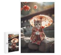 1000 PCS Rompecabezas para Adolescentes Cherry Blossom Cat in Kimono Rompecabezas para Adultos Juegos Relajantes Mejora La Memoria Interacción Entre Padres E Hijos 1000 PCS