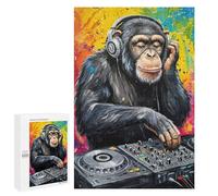 1000 PCS Rompecabezas para Adolescentes Chimpanzee DJ with Headphones Rompecabezas para Adultos Juegos Relajantes Que Mejoran La Memoria Actividades Divertidas En Casa 1000 PCS