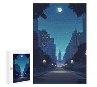 1000 PCS Rompecabezas para Adolescentes City Street at Night with Moon Rompecabezas para Adultos Juegos Divertidos Regalo De Cumpleaños Cumpleaños Y Navidad 1000 PCS