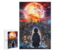 1000 PCS Rompecabezas para Adolescentes City Under Giant Red Moon Rompecabezas para Adultos Juegos Familiares Mejora La Memoria Regalos para Amigos Y Familiares 1000 PCS