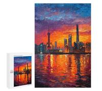 1000 PCS Rompecabezas para Adolescentes Cityscape Sunset Reflections -2 Rompecabezas para Adultos Juego Práctico Desafío Difícil 1000 PCS