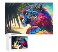 1000 PCS Rompecabezas para Adolescentes Colorful Amazonian Jaguar with Feathers Rompecabezas para Adultos Juego Familiar Análisis Y Lógica Regalos para Reducir El Estrés 1000 PCS